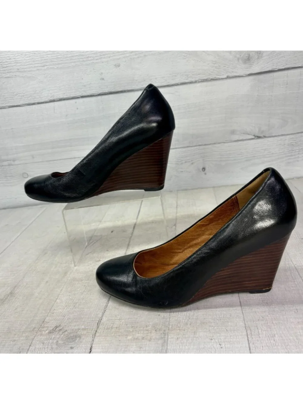 Clarks Leather Wedge Pumps Womens 8.5 M Black Comfort Office Work Career Shoes - Picture 5 of 11